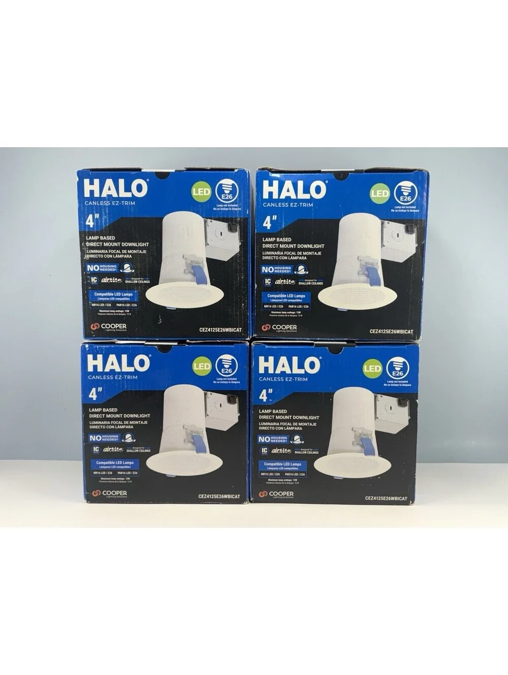 (4-Pack) HALO CEZ 4 in. Recessed Light Canless EZ-Trim Lamp-Based Direct Mount
